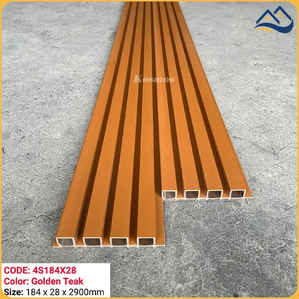Tấm Ốp Lam 4 Sóng Gỗ Nhựa Ngoài Trời Phủ ASA Kosmos 4S184X28 Golden Teak